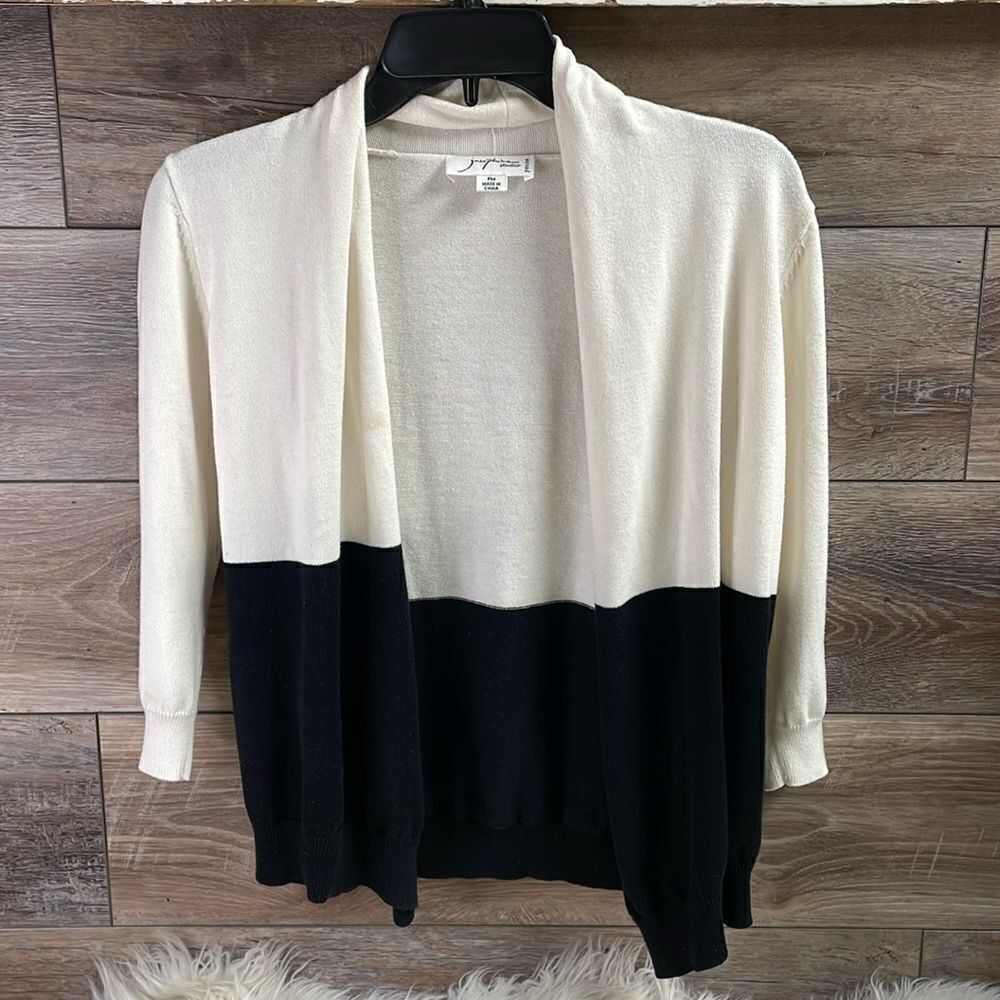 Josephine Studio Sweater Cardigan, Size Petite Medium, Off White and Black